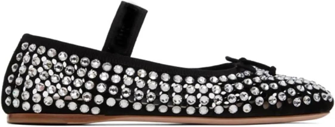 Vertundy Women's Rhinestone Ballet Flats Shoes with Mesh Stretch Strap Round Toe Glitter Ballerina Flats Party Wedding Dress Shoes