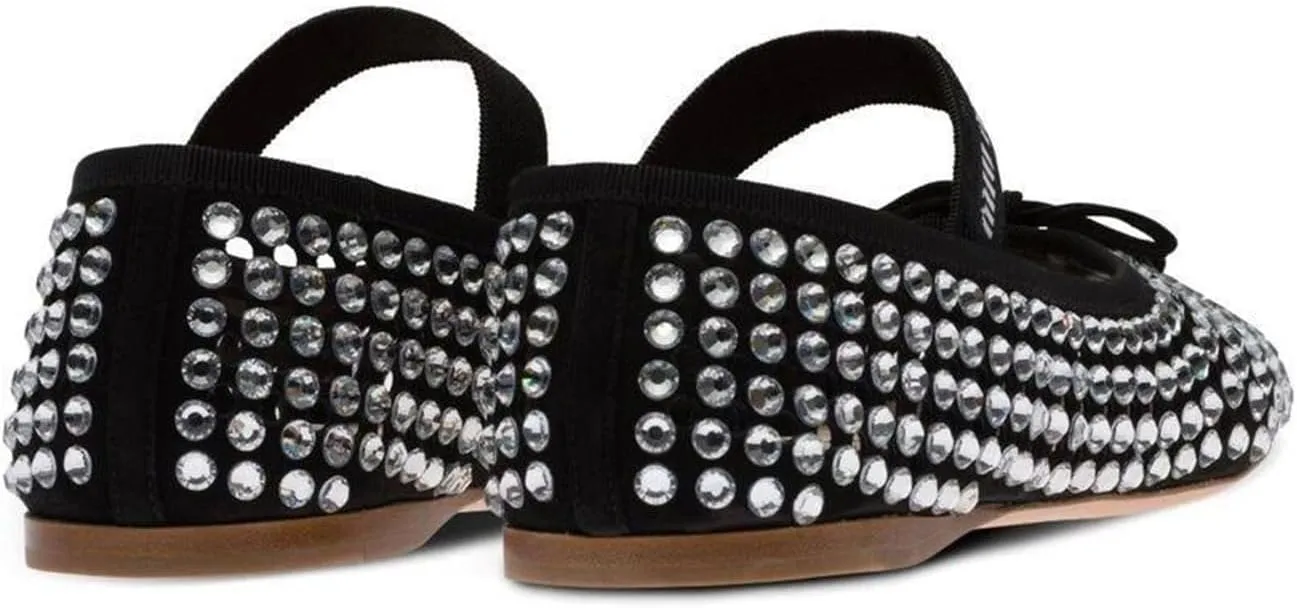 Vertundy Women's Rhinestone Ballet Flats Shoes with Mesh Stretch Strap Round Toe Glitter Ballerina Flats Party Wedding Dress Shoes