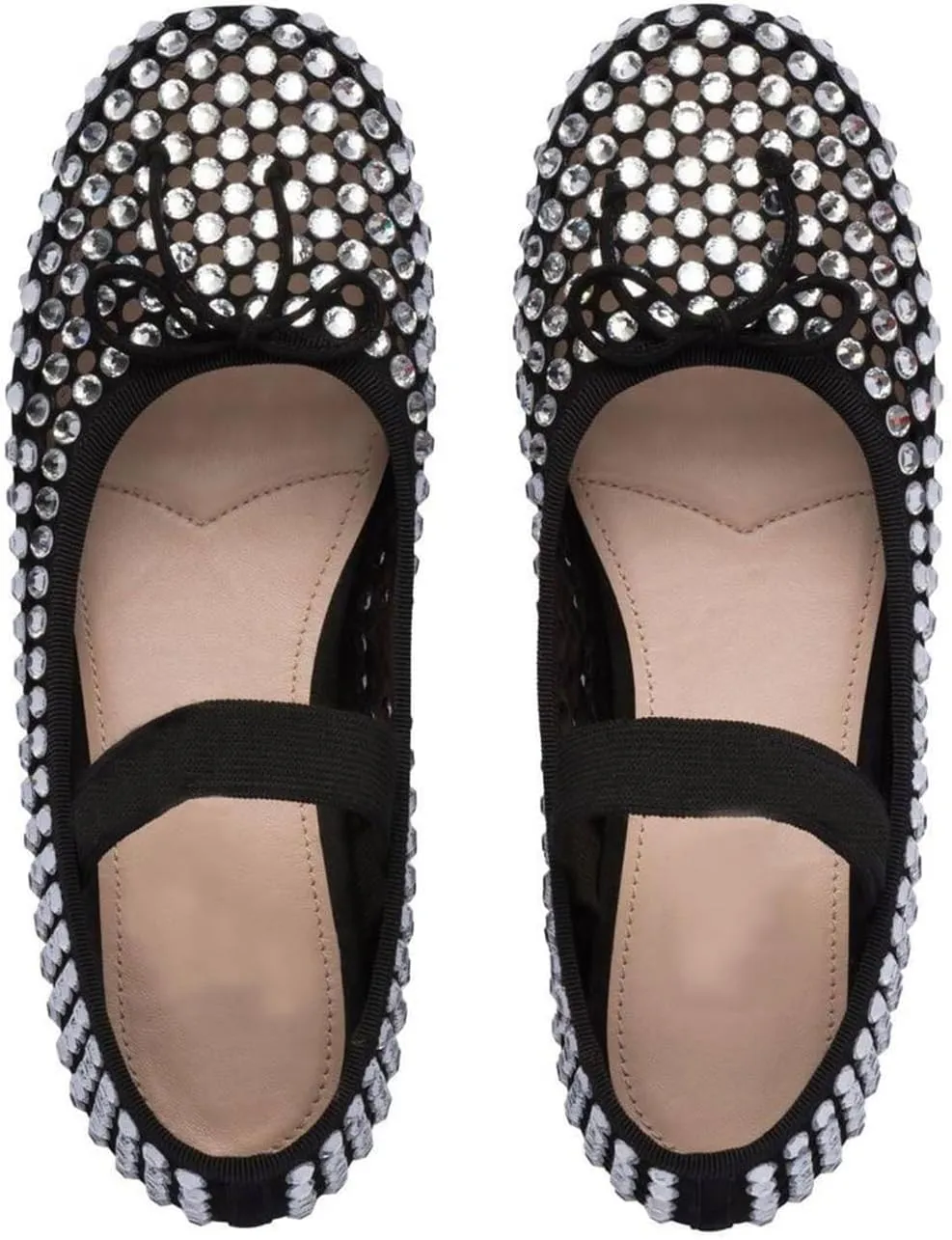 Vertundy Women's Rhinestone Ballet Flats Shoes with Mesh Stretch Strap Round Toe Glitter Ballerina Flats Party Wedding Dress Shoes