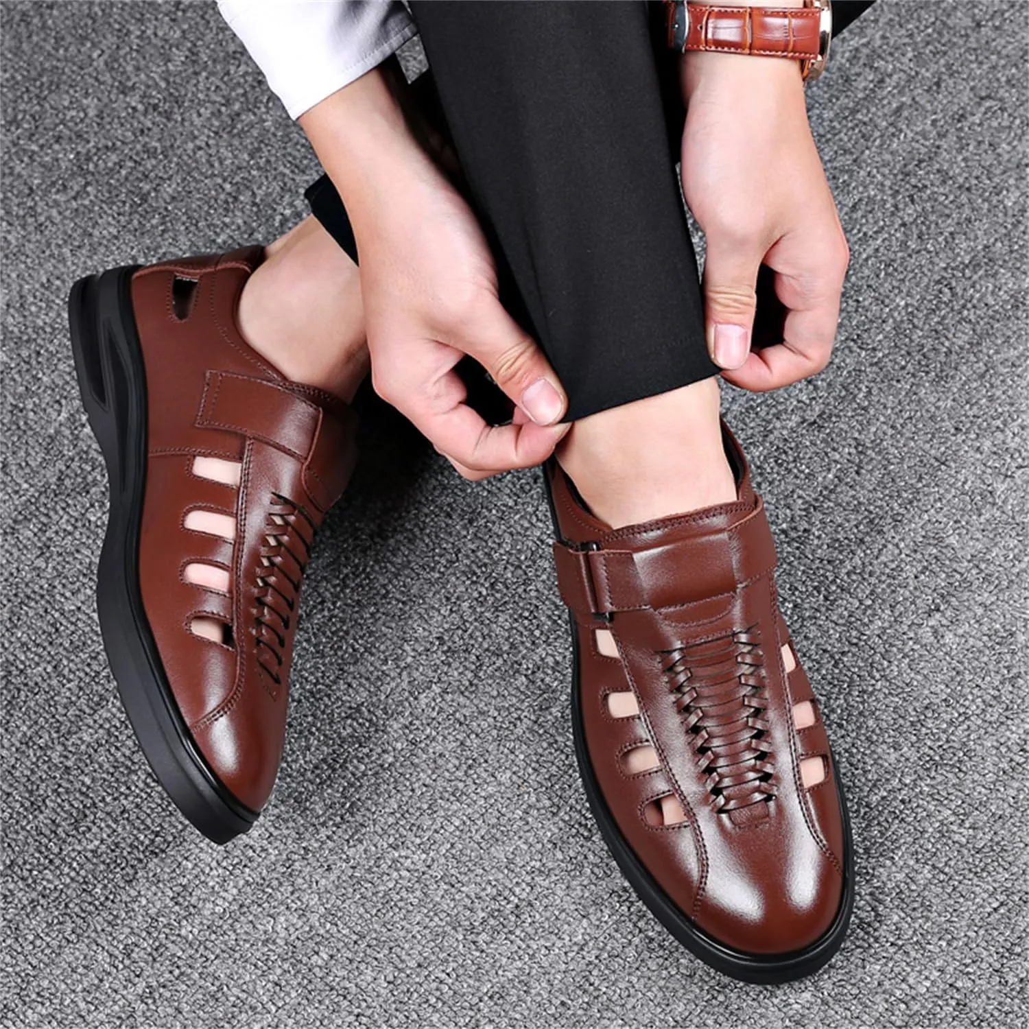 Veslexth Men's Sandals Causal Leather Shoes Outdoor Sport Lightweight Arch Support Walking Anti-Slip Loafers