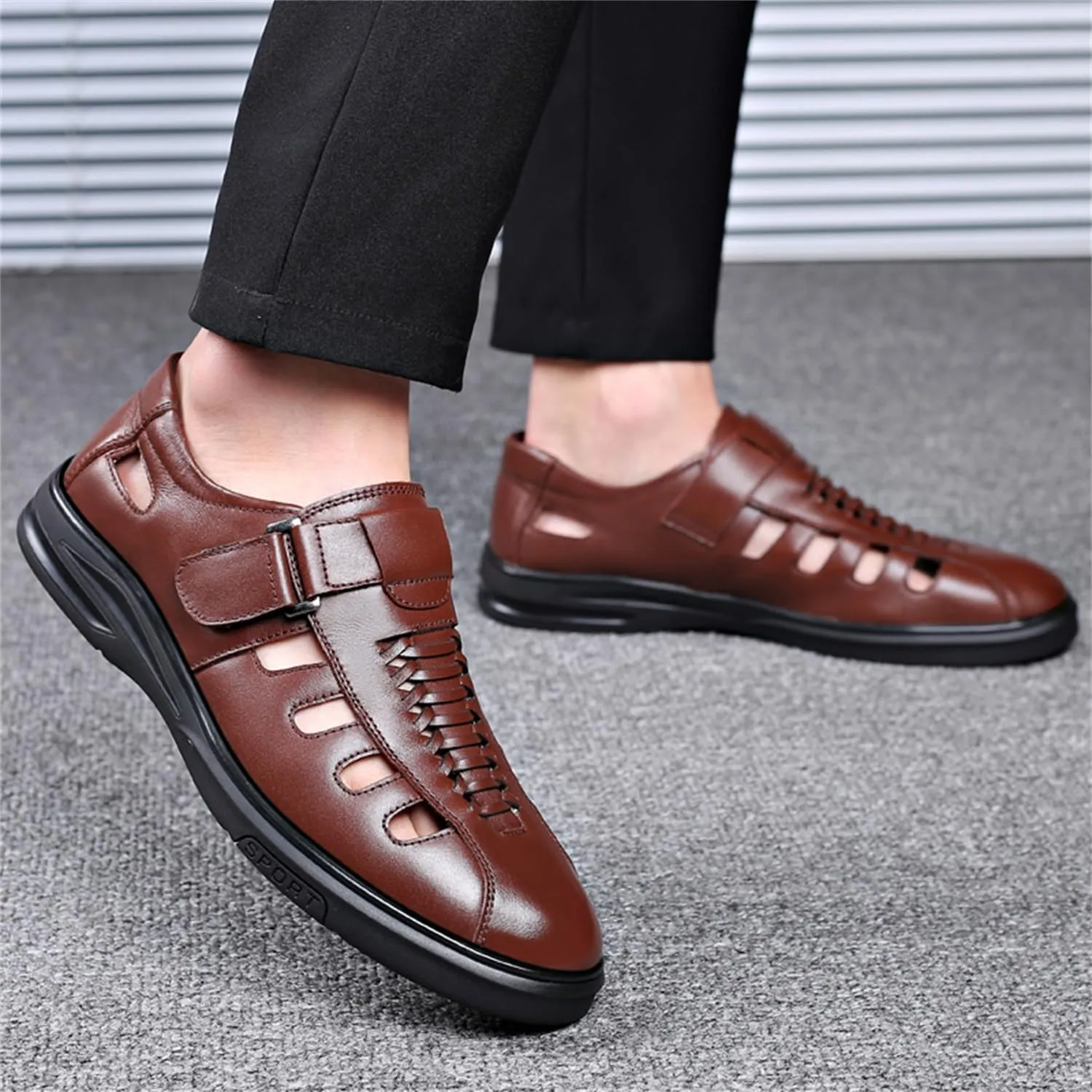Veslexth Men's Sandals Causal Leather Shoes Outdoor Sport Lightweight Arch Support Walking Anti-Slip Loafers