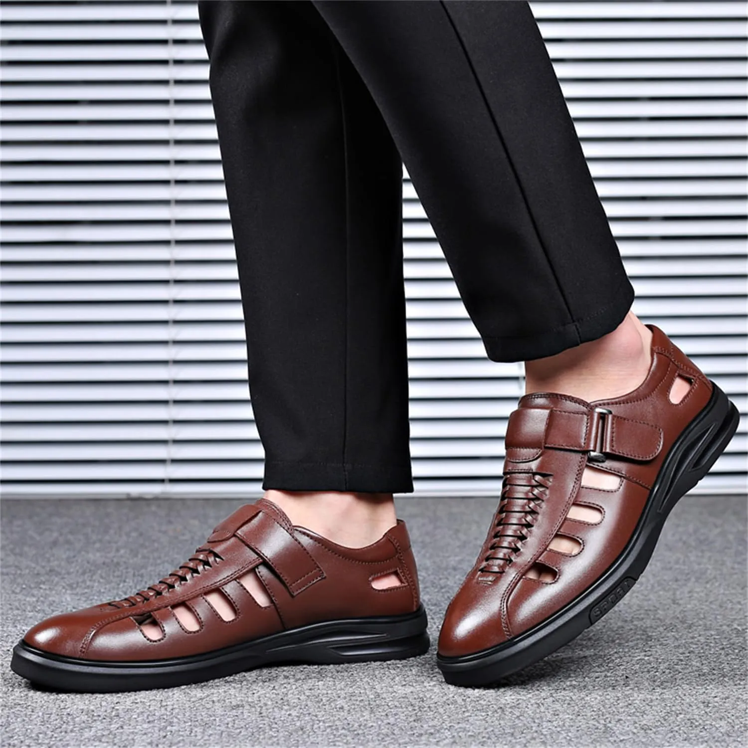 Veslexth Men's Sandals Causal Leather Shoes Outdoor Sport Lightweight Arch Support Walking Anti-Slip Loafers