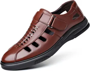 Veslexth Men's Sandals Causal Leather Shoes Outdoor Sport Lightweight Arch Support Walking Anti-Slip Loafers