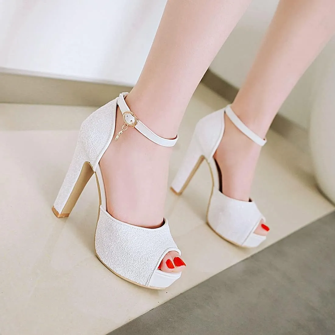 VOKLIN MISTU Women's Fashion Glitter Platform High Heel Dressy Sandals Peep Toe Party Evening Pump Heeled Sandal