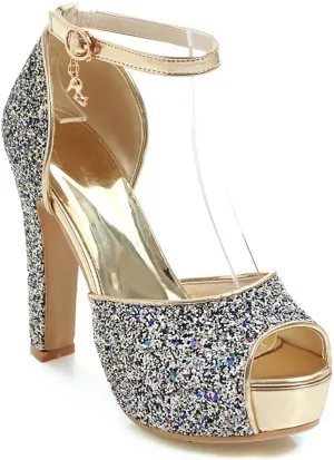 VOKLIN MISTU Women's Fashion Glitter Platform High Heel Dressy Sandals Peep Toe Party Evening Pump Heeled Sandal