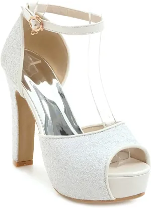 VOKLIN MISTU Women's Fashion Glitter Platform High Heel Dressy Sandals Peep Toe Party Evening Pump Heeled Sandal