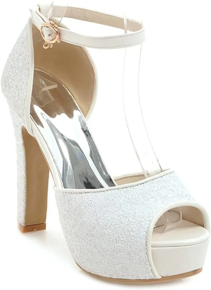 VOKLIN MISTU Women's Fashion Glitter Platform High Heel Dressy Sandals Peep Toe Party Evening Pump Heeled Sandal