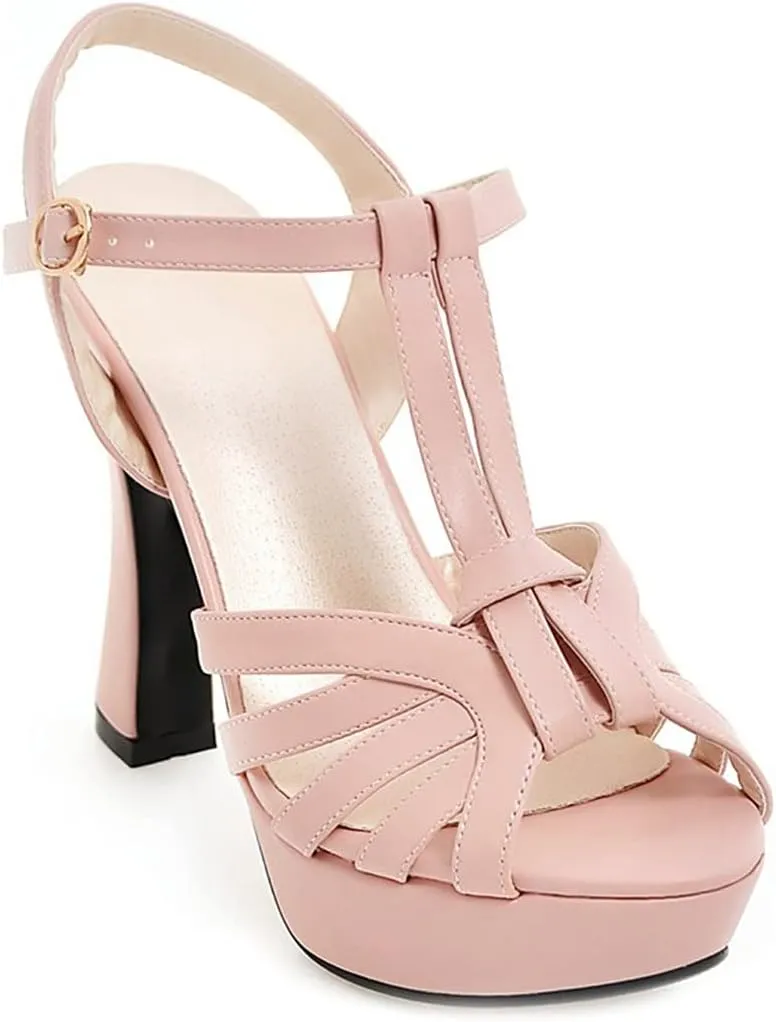 VOKLIN MISTU Women's Fashion T-strap Peep Toe Platform High Heel Sandals Party Evening Pump Dressy Heeled Sandal