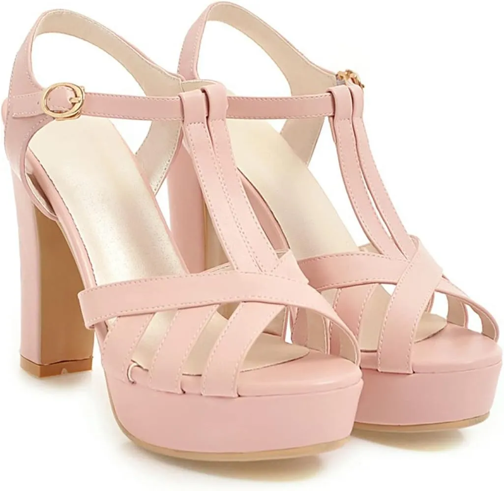 VOKLIN MISTU Women's Fashion T-strap Peep Toe Platform High Heel Sandals Party Evening Pump Dressy Heeled Sandal