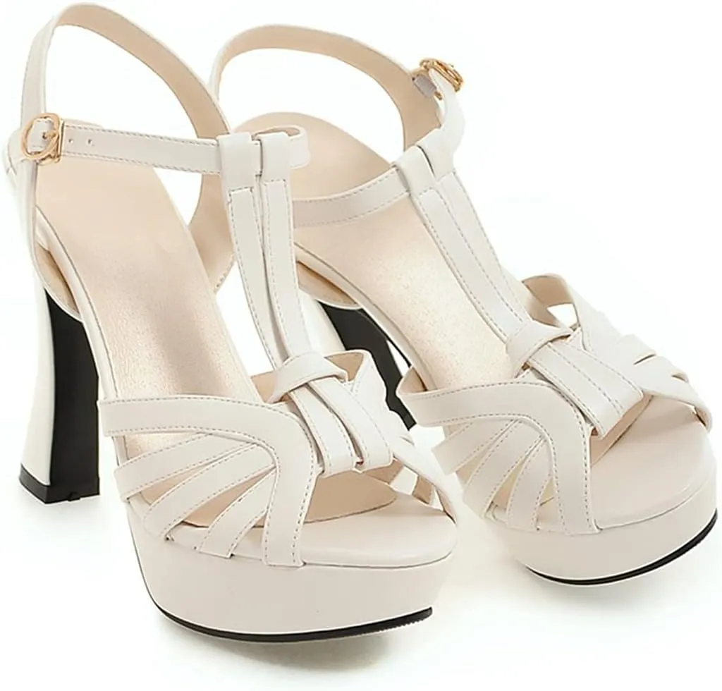 VOKLIN MISTU Women's Fashion T-strap Peep Toe Platform High Heel Sandals Party Evening Pump Dressy Heeled Sandal