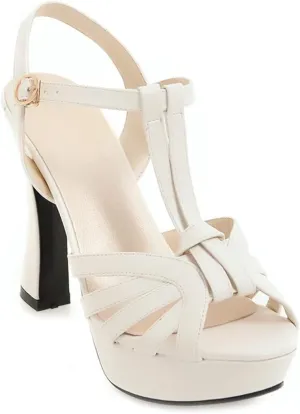 VOKLIN MISTU Women's Fashion T-strap Peep Toe Platform High Heel Sandals Party Evening Pump Dressy Heeled Sandal