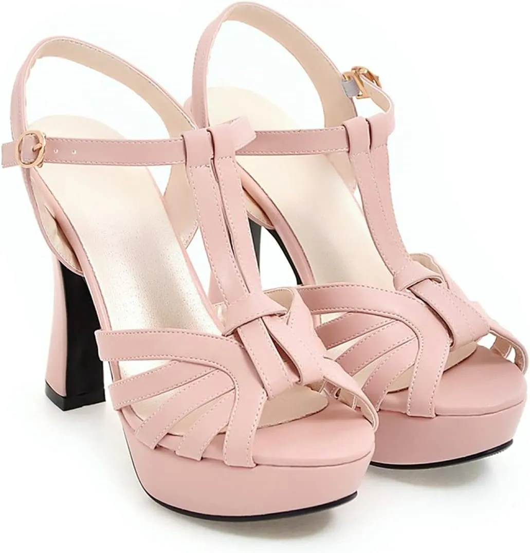 VOKLIN MISTU Women's Fashion T-strap Peep Toe Platform High Heel Sandals Party Evening Pump Dressy Heeled Sandal