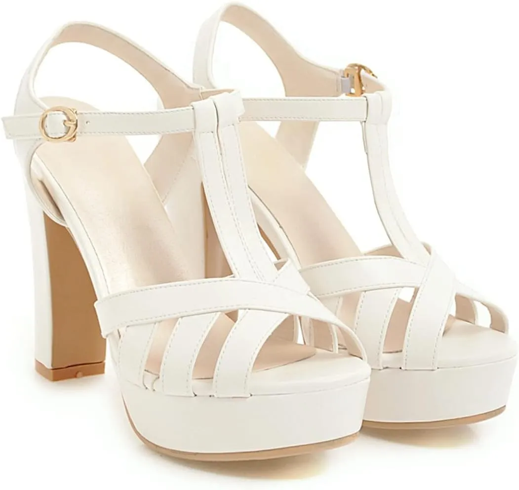 VOKLIN MISTU Women's Fashion T-strap Peep Toe Platform High Heel Sandals Party Evening Pump Dressy Heeled Sandal