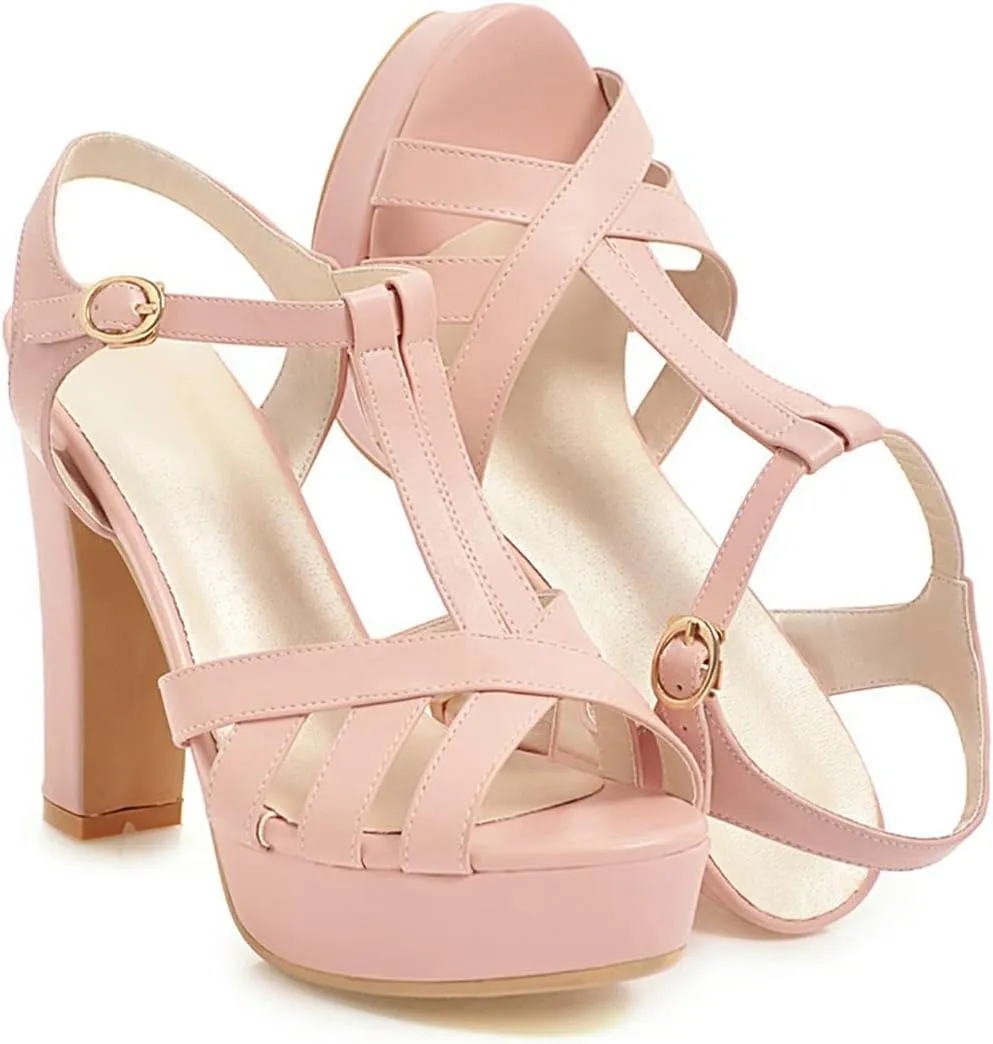 VOKLIN MISTU Women's Fashion T-strap Peep Toe Platform High Heel Sandals Party Evening Pump Dressy Heeled Sandal