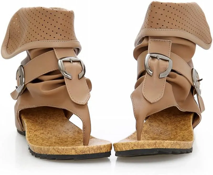 VOKLIN Women's Casual Cuff Flat Sandals Booties Buckle Roman Zipper Summer Comfort Thong Flip Flops Shoes