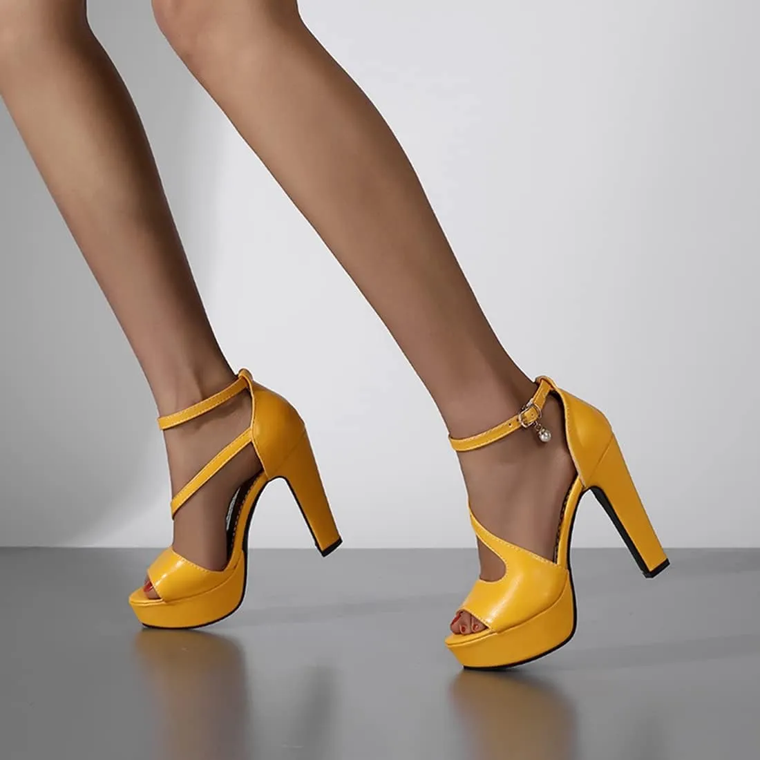 VOKLIN Women's Fashion Peep Toe Chunky Block High Heel Sandals Ankle Strap Sexy Platform Dress Heeled Sandal