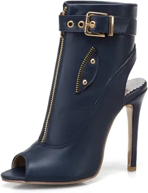 VOKLIN Women's Fashion Peep Toe Stiletto High Heel Sandals Buckle Zipper Party Pump Dress Heeled Sandal Booties