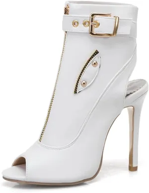 VOKLIN Women's Fashion Peep Toe Stiletto High Heel Sandals Buckle Zipper Party Pump Dress Heeled Sandal Booties