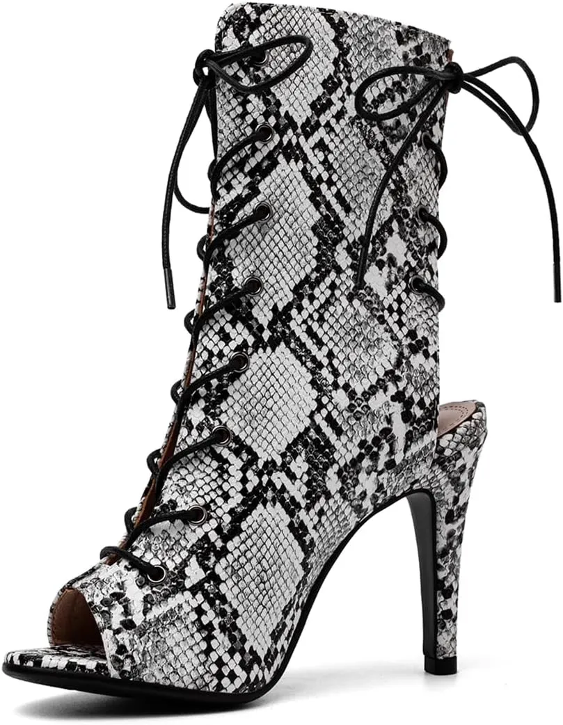 VOKLIN Women's Fashion Peep Toe Stilettos High Heel Sandals Shoes Lace Up Cutout Dress Pump Sandal Booties