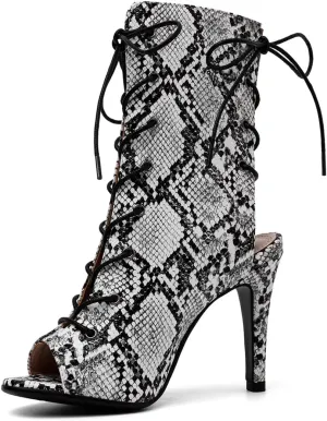 VOKLIN Women's Fashion Peep Toe Stilettos High Heel Sandals Shoes Lace Up Cutout Dress Pump Sandal Booties