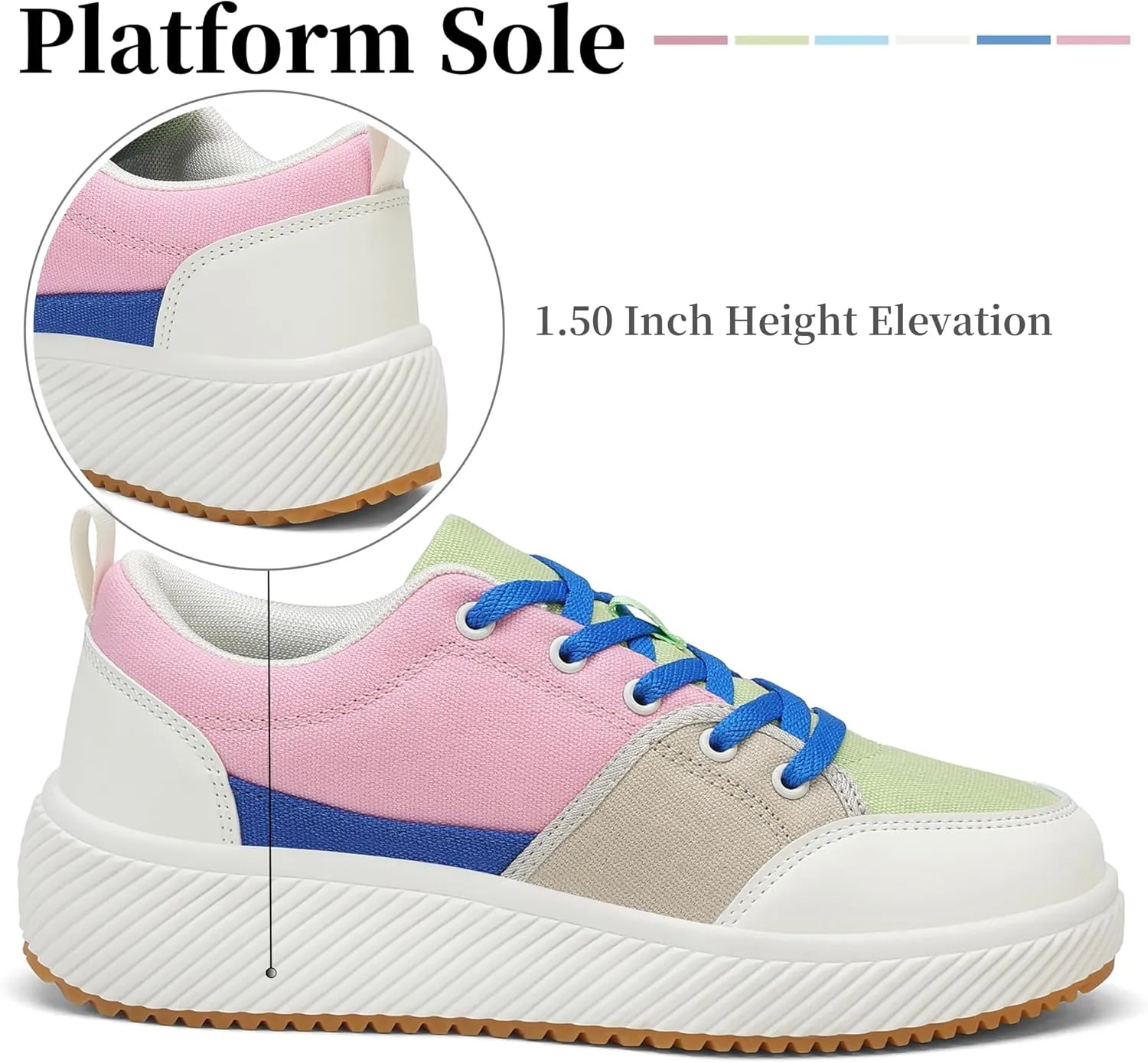 VZQ Women's Fashion Sneakers Lace Up Canvas Platform Shoes Casual Comfortable Low Top Skate Shoe for Walking