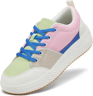 VZQ Women's Fashion Sneakers Lace Up Canvas Platform Shoes Casual Comfortable Low Top Skate Shoe for Walking