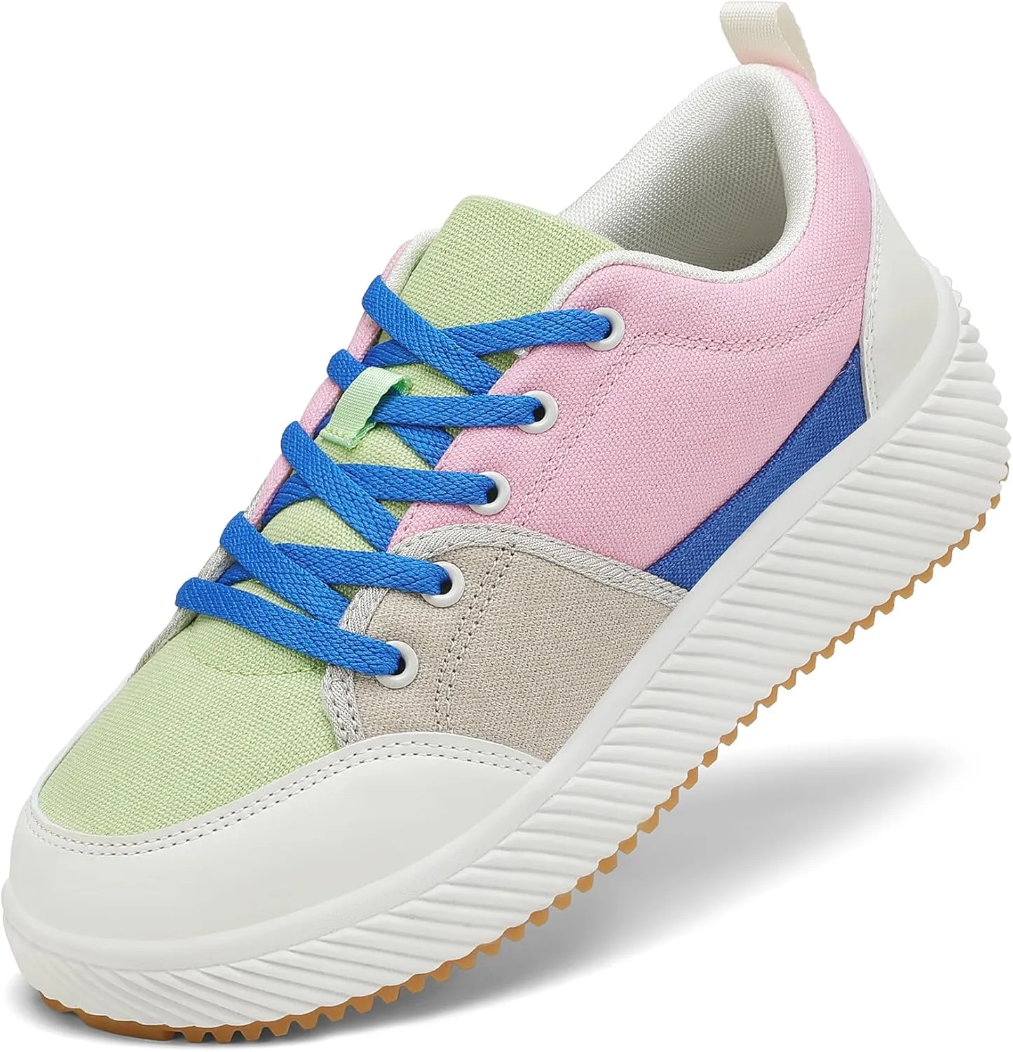 VZQ Women's Fashion Sneakers Lace Up Canvas Platform Shoes Casual Comfortable Low Top Skate Shoe for Walking
