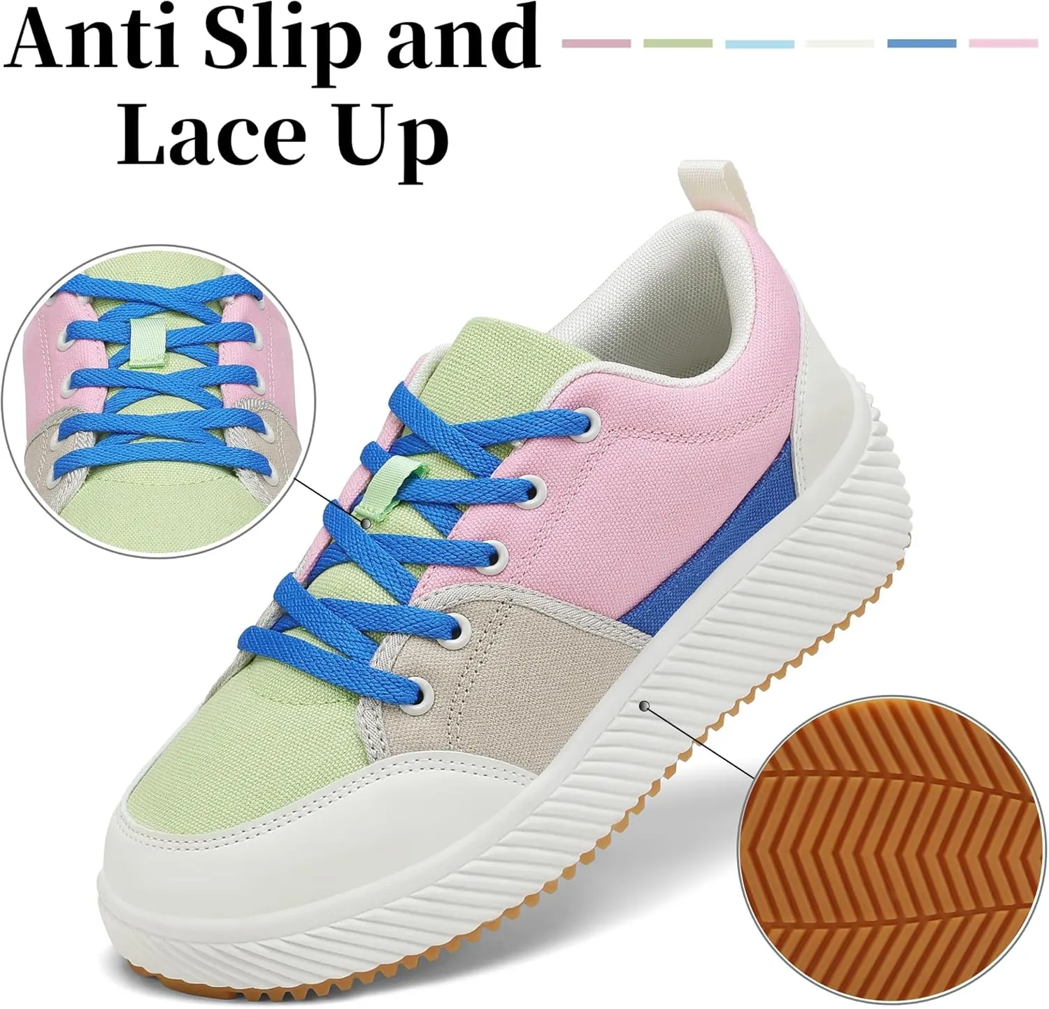 VZQ Women's Fashion Sneakers Lace Up Canvas Platform Shoes Casual Comfortable Low Top Skate Shoe for Walking