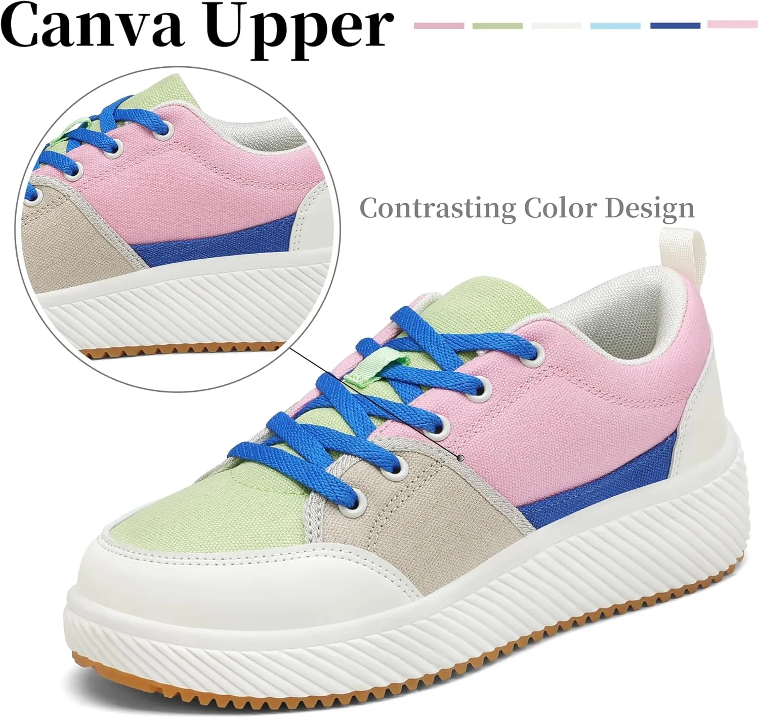 VZQ Women's Fashion Sneakers Lace Up Canvas Platform Shoes Casual Comfortable Low Top Skate Shoe for Walking