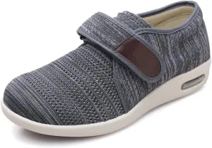 W&Le-Slippers Men's Wide Width Walking Shoes with Adjustable Closures, Air Cushion Breathable Mesh Sneakers for Elderly Diabetic Edema Swollen Feet Outdoor
