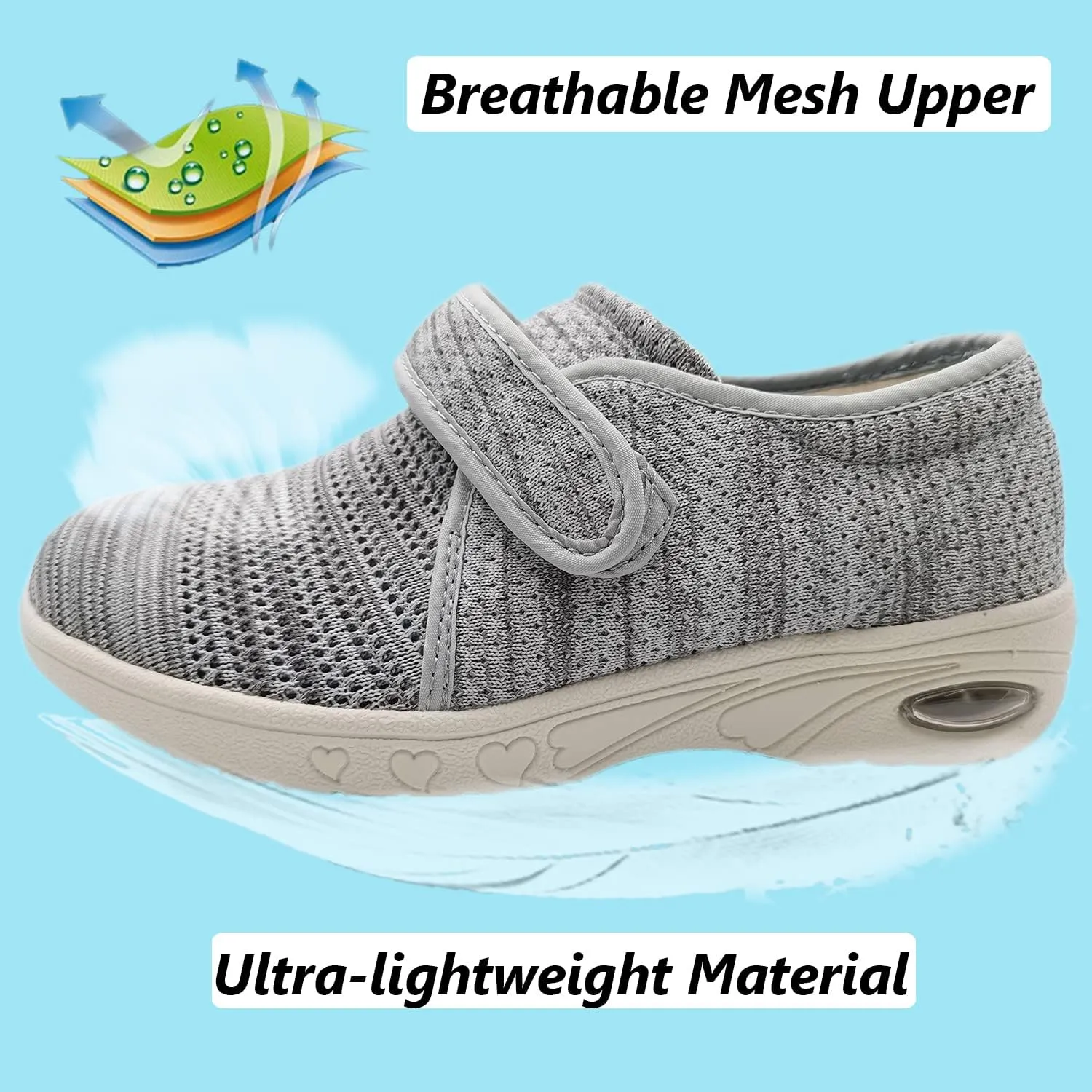 W&LESVAGO Breathable Lightweight Adjustable Diabetic Shoes Wide Width Air Cushion Walking Sneakers for Women Swollen Feet