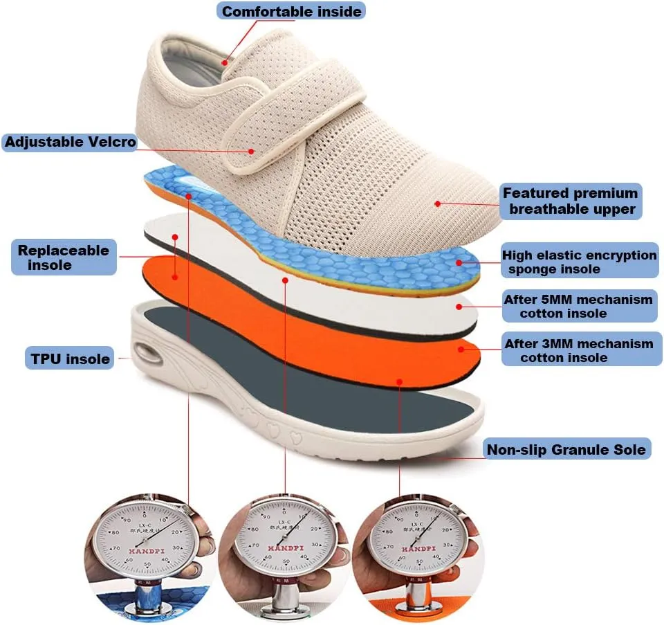W&LESVAGO Breathable Lightweight Adjustable Diabetic Shoes Wide Width Air Cushion Walking Sneakers for Women Swollen Feet