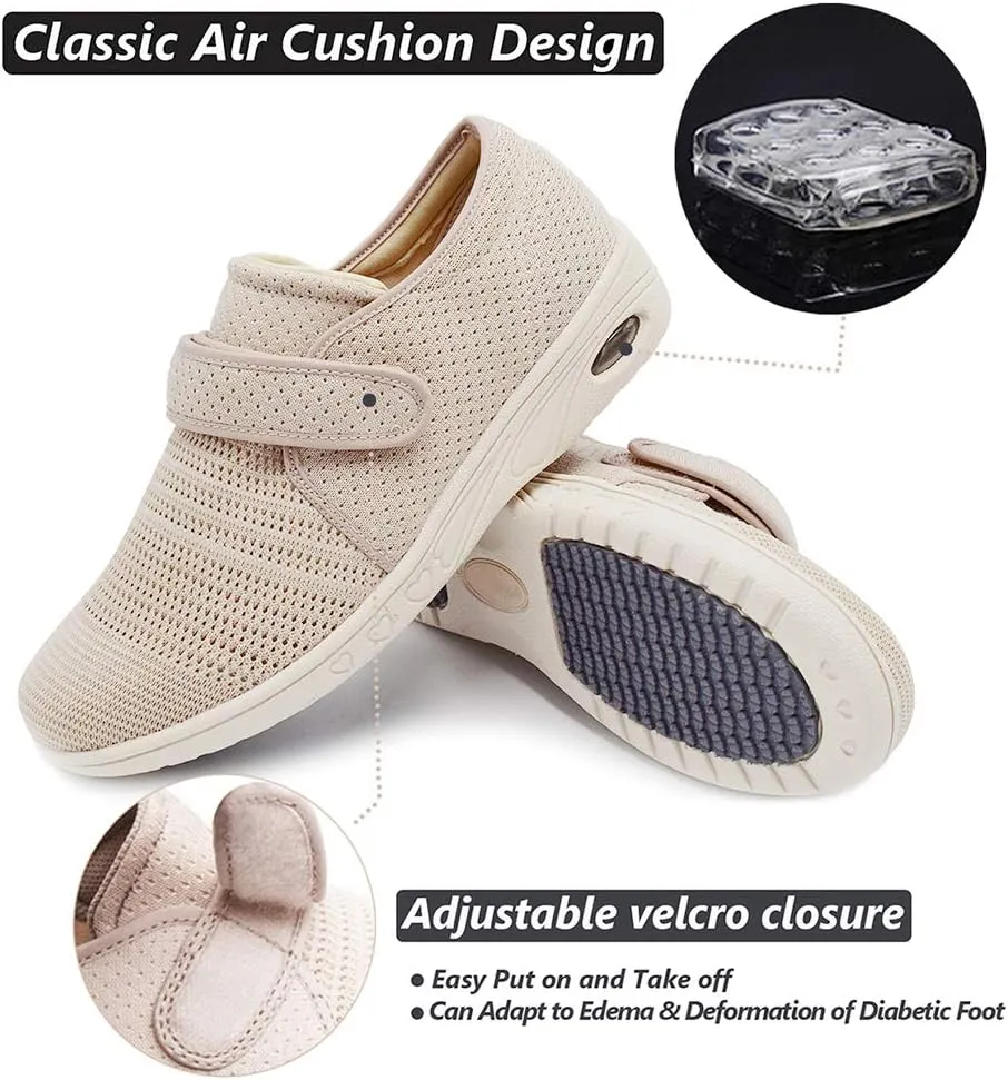 W&LESVAGO Breathable Lightweight Adjustable Diabetic Shoes Wide Width Air Cushion Walking Sneakers for Women Swollen Feet