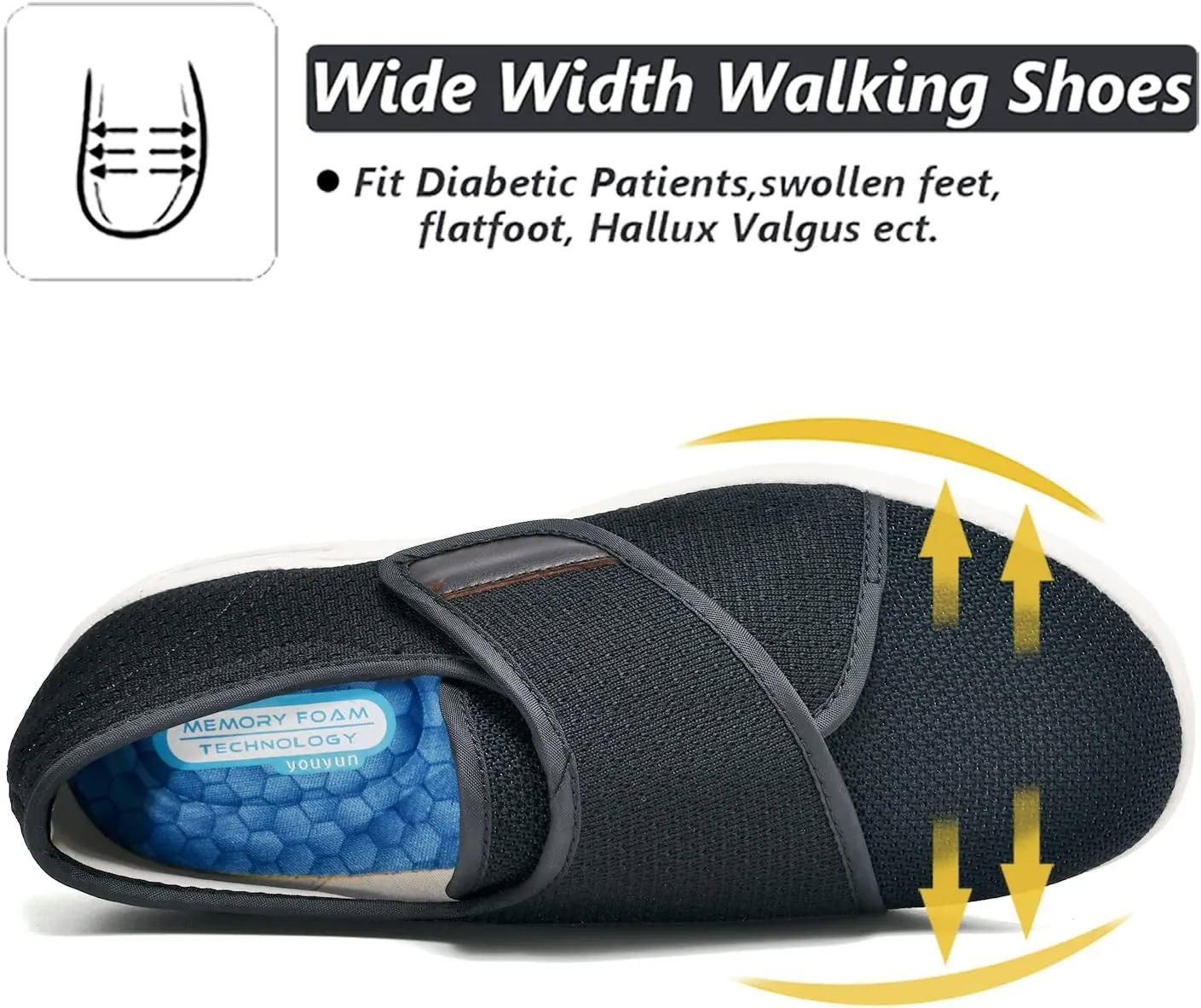 W&LESVAGO Women's Wide Width Diabetic Walking Shoes with Adjustable Closures,Non-Slip Lightweight Sneakers with Classic Air Cushion for Diabetic Edema Plantar Fasciitis