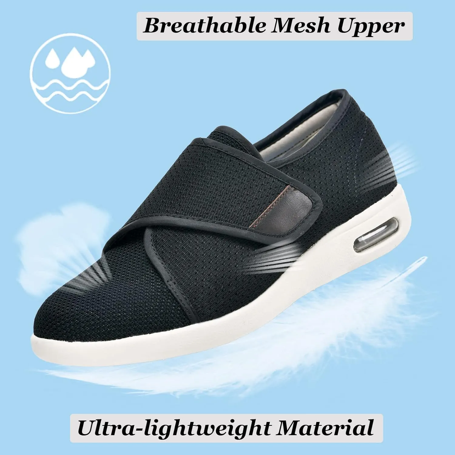 W&LESVAGO Women's Wide Width Diabetic Walking Shoes with Adjustable Closures,Non-Slip Lightweight Sneakers with Classic Air Cushion for Diabetic Edema Plantar Fasciitis
