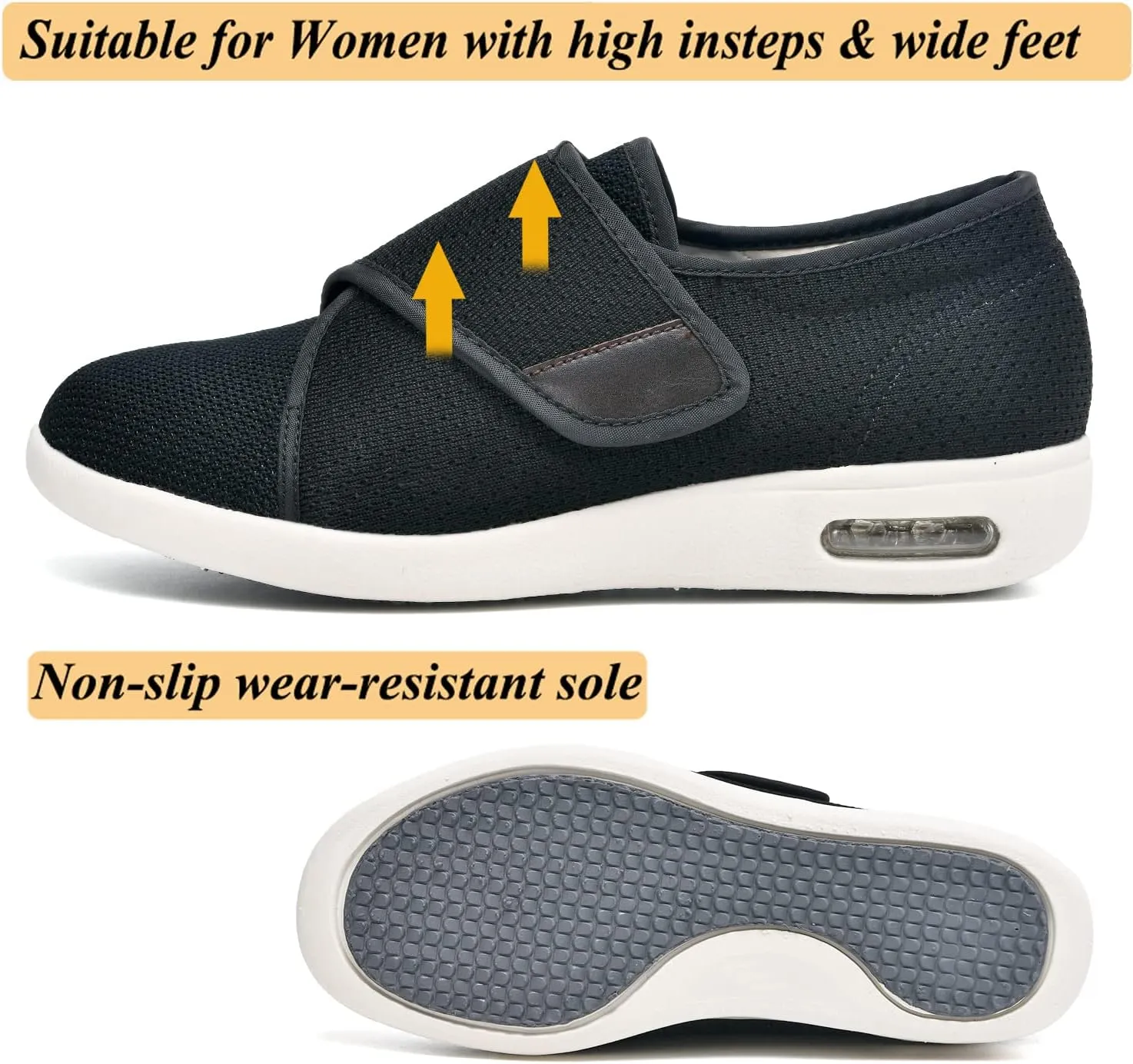 W&LESVAGO Women's Wide Width Diabetic Walking Shoes with Adjustable Closures,Non-Slip Lightweight Sneakers with Classic Air Cushion for Diabetic Edema Plantar Fasciitis