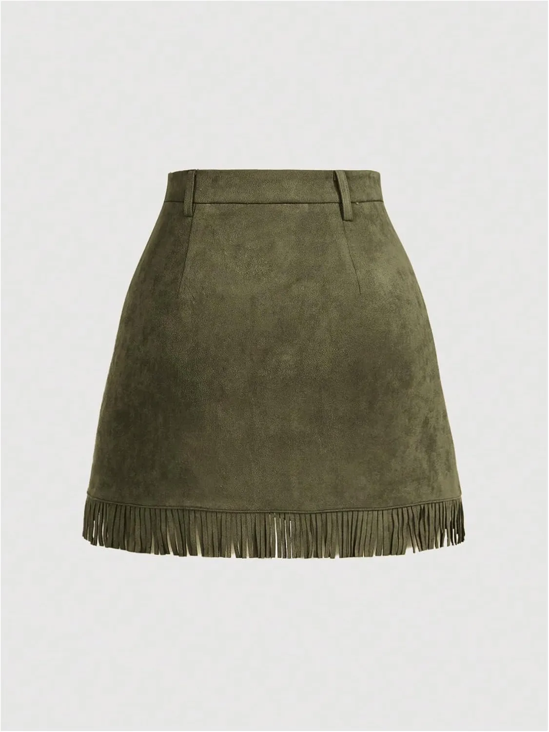 WDIRARA Women's Faux Suede Fringe Skirt High Waisted Tassel Western Mini Skirts