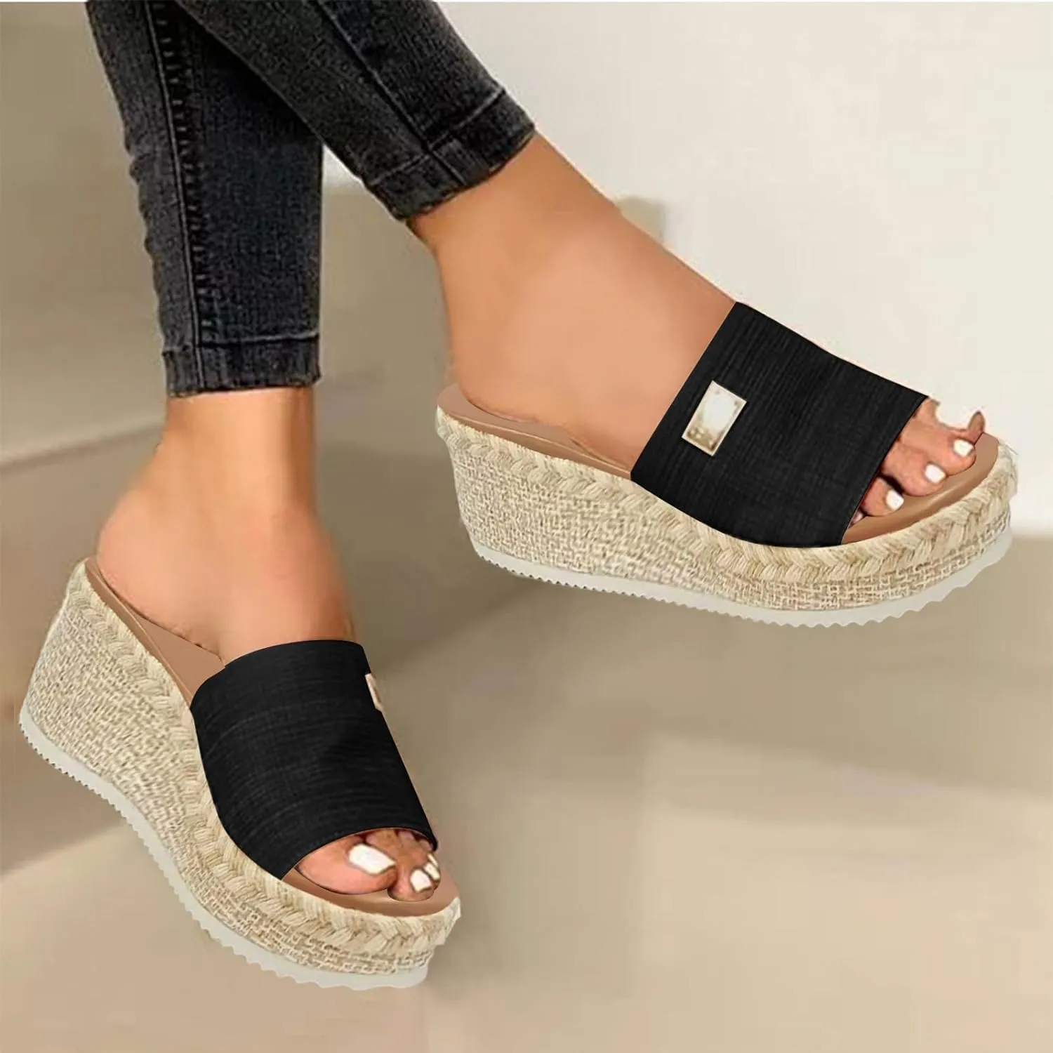 Wedge Sandals for Women Open Toe Espadrilles Platform Fashion Sandal Arch Support Slide Summer Sandals