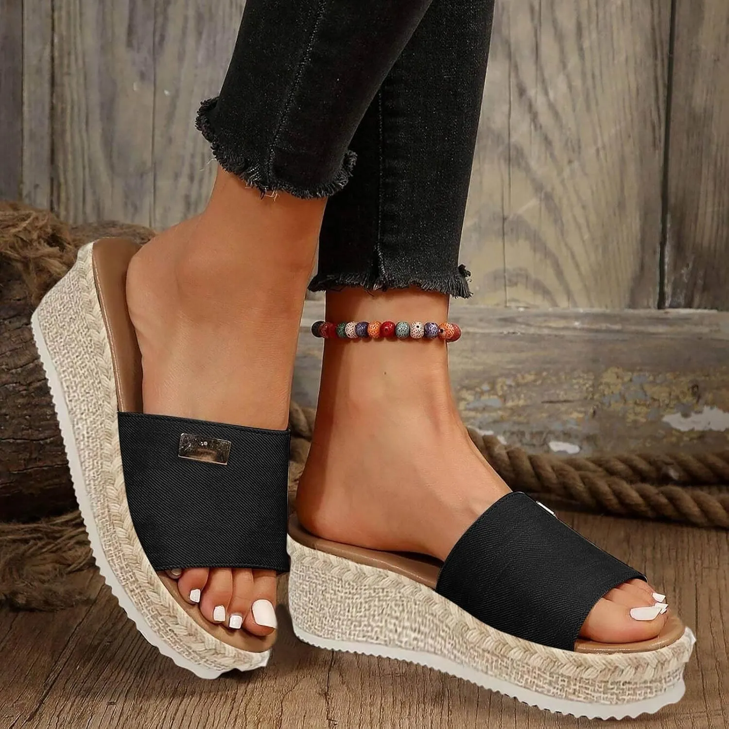 Wedge Sandals for Women Open Toe Espadrilles Platform Fashion Sandal Arch Support Slide Summer Sandals