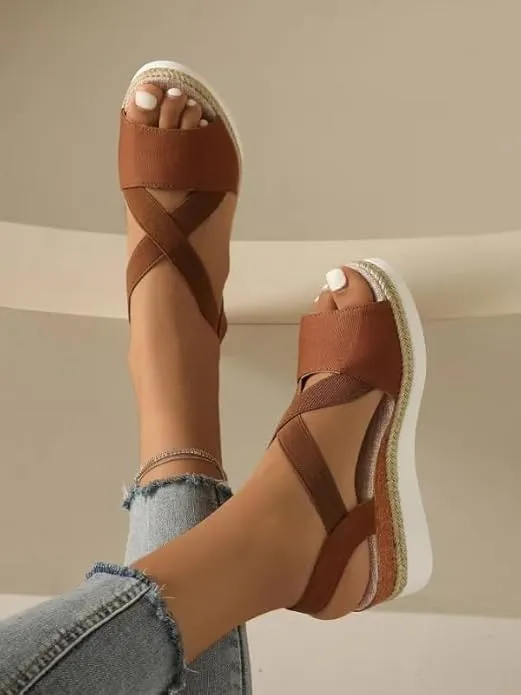 Wedge Sandals For Women Summer Dressy Flat,Ankle Strap Wedge Heels Espadrilles Open Toe Sandals,Orthopedic Sandals For Women,Summer Flat Wedge Heel Fish Mouth Casual Women'S Sandals