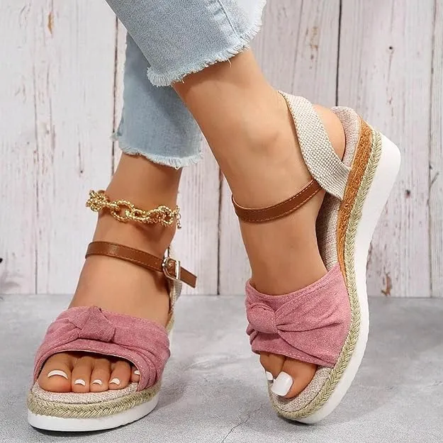 Wedge Sandals For Women Summer Dressy Flat,Ankle Strap Wedge Heels Espadrilles Open Toe Sandals,Orthopedic Sandals For Women,Summer Flat Wedge Heel Fish Mouth Casual Women'S Sandals