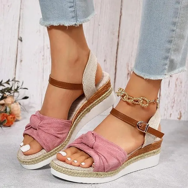 Wedge Sandals For Women Summer Dressy Flat,Ankle Strap Wedge Heels Espadrilles Open Toe Sandals,Orthopedic Sandals For Women,Summer Flat Wedge Heel Fish Mouth Casual Women'S Sandals