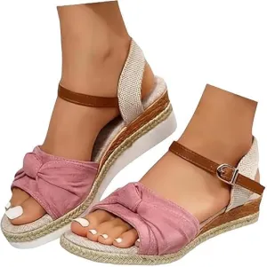 Wedge Sandals For Women Summer Dressy Flat,Ankle Strap Wedge Heels Espadrilles Open Toe Sandals,Orthopedic Sandals For Women,Summer Flat Wedge Heel Fish Mouth Casual Women'S Sandals