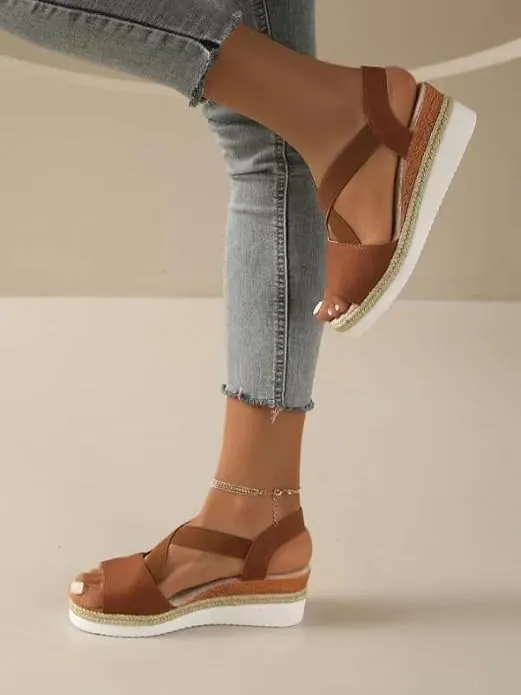 Wedge Sandals For Women Summer Dressy Flat,Ankle Strap Wedge Heels Espadrilles Open Toe Sandals,Orthopedic Sandals For Women,Summer Flat Wedge Heel Fish Mouth Casual Women'S Sandals