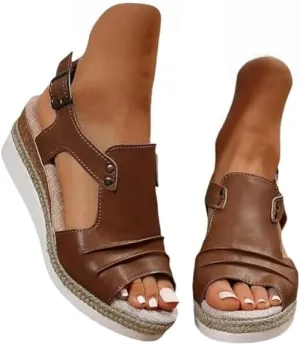 Wedge Sandals For Women Summer Dressy Flat,Ankle Strap Wedge Heels Espadrilles Open Toe Sandals,Orthopedic Sandals For Women,Summer Flat Wedge Heel Fish Mouth Casual Women'S Sandals