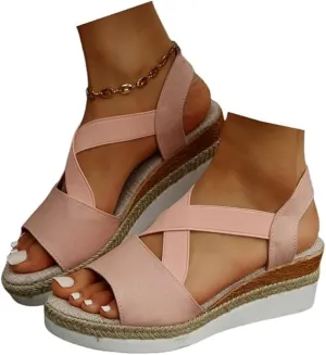 Wedge Sandals For Women Summer Dressy Flat,Ankle Strap Wedge Heels Espadrilles Open Toe Sandals,Orthopedic Sandals For Women,Summer Flat Wedge Heel Fish Mouth Casual Women'S Sandals