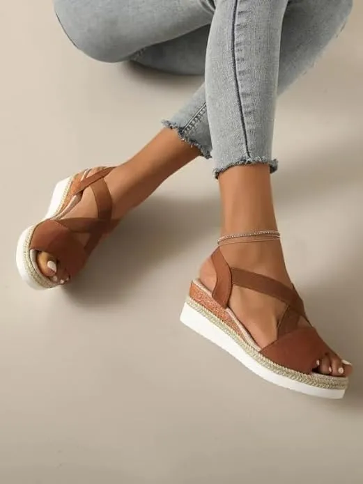 Wedge Sandals For Women Summer Dressy Flat,Ankle Strap Wedge Heels Espadrilles Open Toe Sandals,Orthopedic Sandals For Women,Summer Flat Wedge Heel Fish Mouth Casual Women'S Sandals