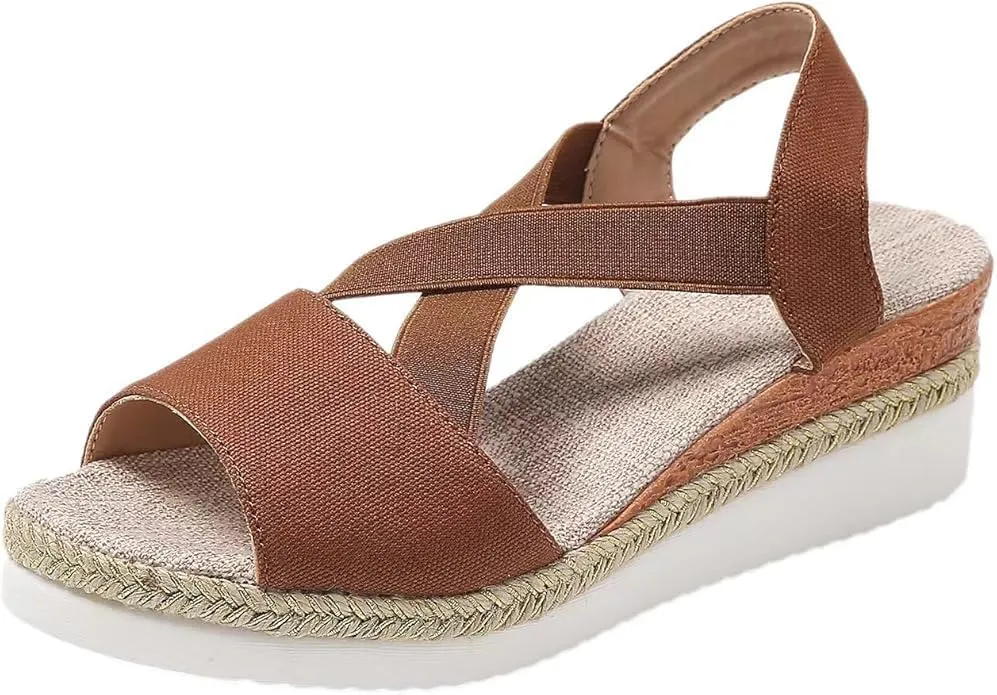 Wedge Sandals For Women Summer Dressy Flat,Ankle Strap Wedge Heels Espadrilles Open Toe Sandals,Orthopedic Sandals For Women,Summer Flat Wedge Heel Fish Mouth Casual Women'S Sandals