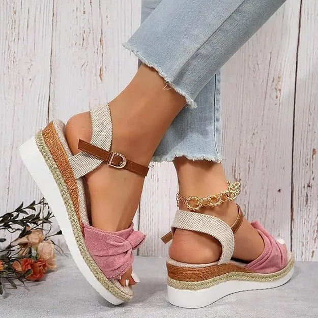 Wedge Sandals For Women Summer Dressy Flat,Ankle Strap Wedge Heels Espadrilles Open Toe Sandals,Orthopedic Sandals For Women,Summer Flat Wedge Heel Fish Mouth Casual Women'S Sandals