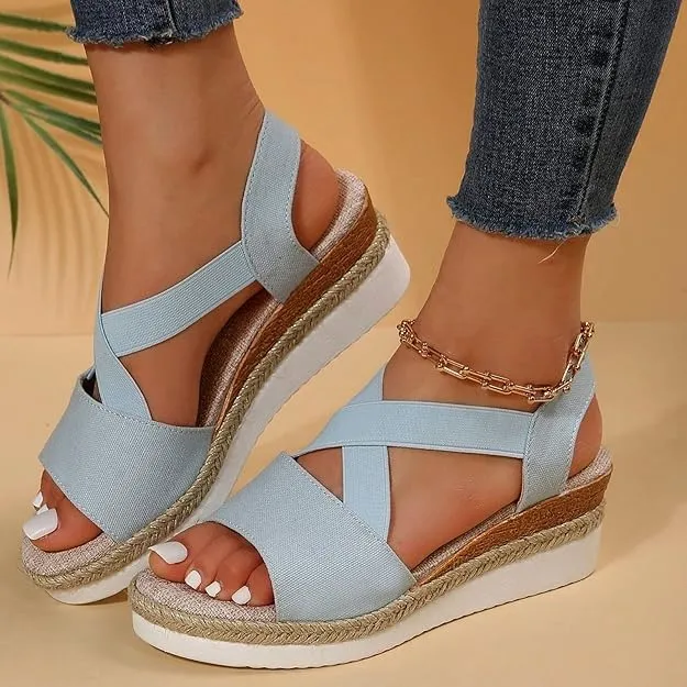 Wedge Sandals For Women Summer Dressy Flat,Ankle Strap Wedge Heels Espadrilles Open Toe Sandals,Orthopedic Sandals For Women,Summer Flat Wedge Heel Fish Mouth Casual Women'S Sandals